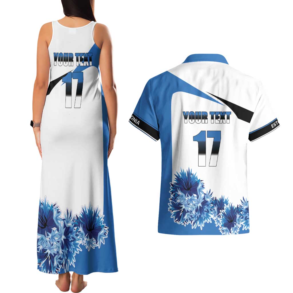 Estonia Grey Wolf and Cornflower Couples Matching Tank Maxi Dress and Hawaiian Shirt Estonia Flag