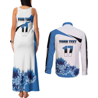 Estonia Grey Wolf and Cornflower Couples Matching Tank Maxi Dress and Long Sleeve Button Shirt Estonia Flag