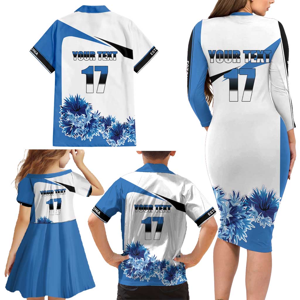 Estonia Grey Wolf and Cornflower Family Matching Long Sleeve Bodycon Dress and Hawaiian Shirt Estonia Flag