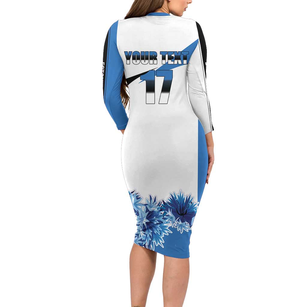 Estonia Grey Wolf and Cornflower Family Matching Long Sleeve Bodycon Dress and Hawaiian Shirt Estonia Flag