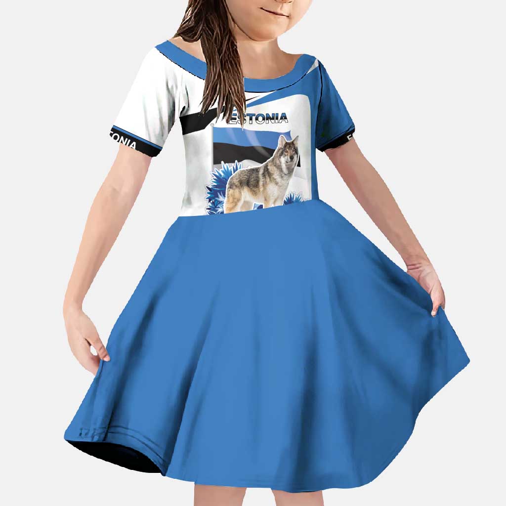 Estonia Grey Wolf and Cornflower Family Matching Mermaid Dress and Hawaiian Shirt Estonia Flag