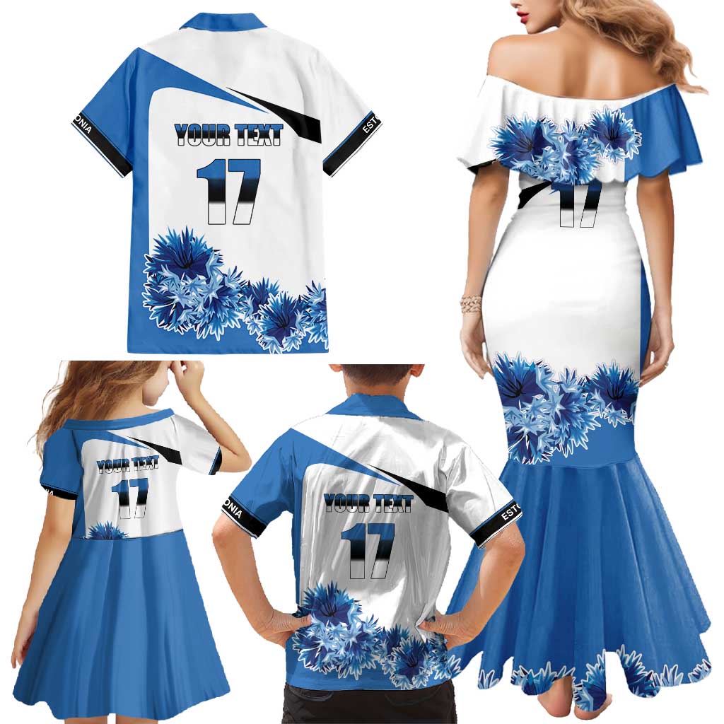 Estonia Grey Wolf and Cornflower Family Matching Mermaid Dress and Hawaiian Shirt Estonia Flag