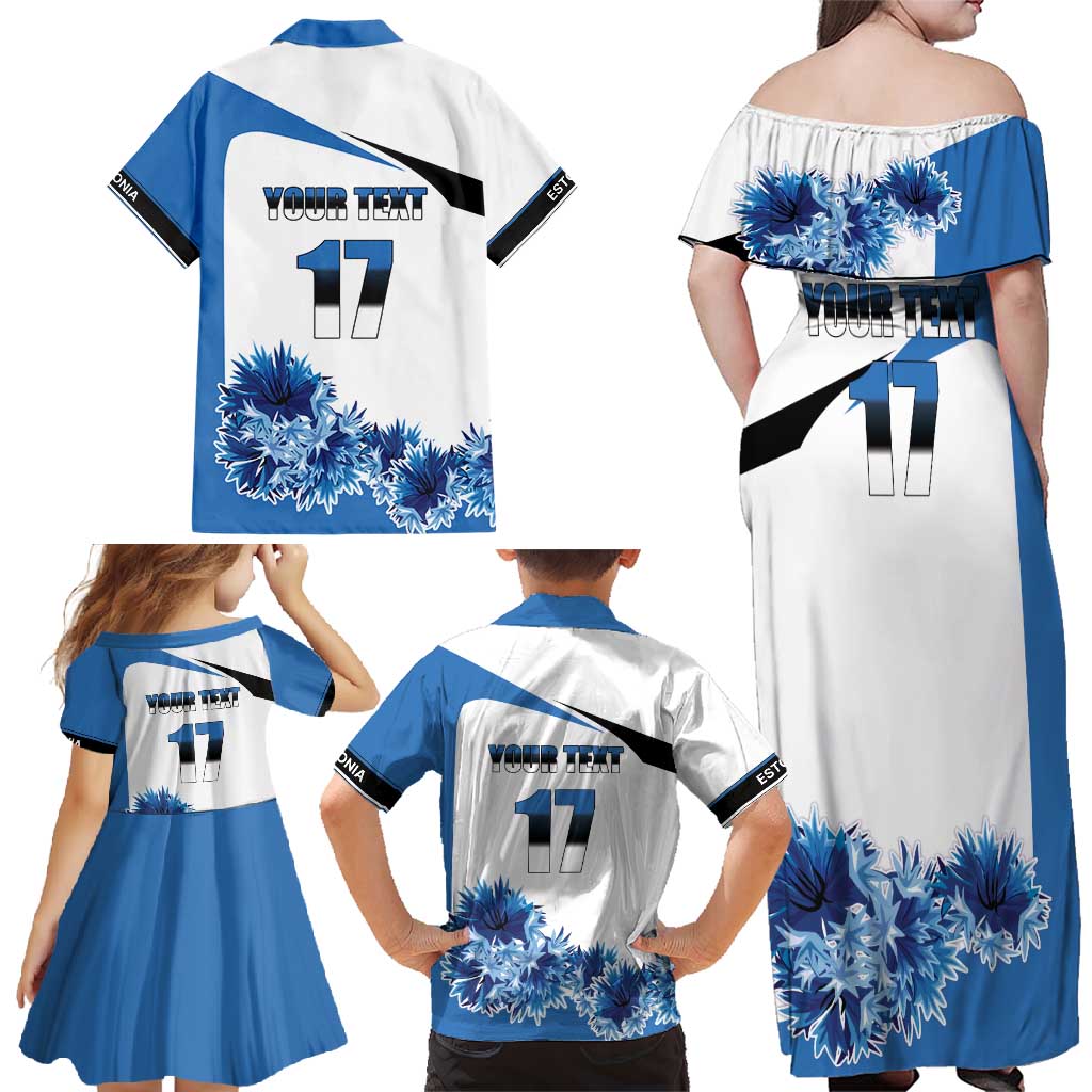 Estonia Grey Wolf and Cornflower Family Matching Off Shoulder Maxi Dress and Hawaiian Shirt Estonia Flag
