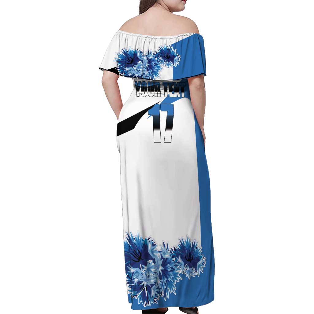 Estonia Grey Wolf and Cornflower Family Matching Off Shoulder Maxi Dress and Hawaiian Shirt Estonia Flag