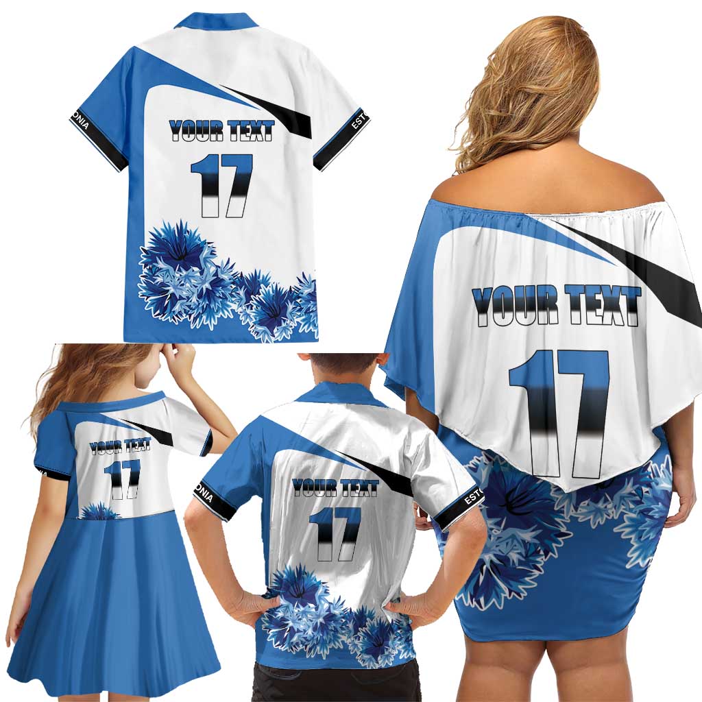 Estonia Grey Wolf and Cornflower Family Matching Off Shoulder Short Dress and Hawaiian Shirt Estonia Flag