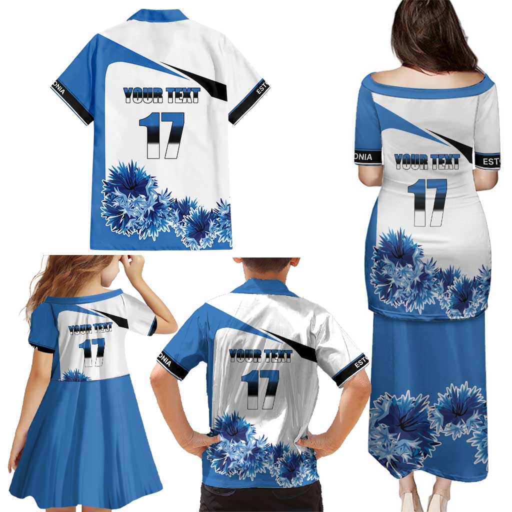 Estonia Grey Wolf and Cornflower Family Matching Puletasi and Hawaiian Shirt Estonia Flag