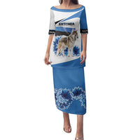 Estonia Grey Wolf and Cornflower Family Matching Puletasi and Hawaiian Shirt Estonia Flag