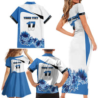 Estonia Grey Wolf and Cornflower Family Matching Short Sleeve Bodycon Dress and Hawaiian Shirt Estonia Flag