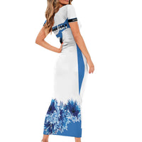 Estonia Grey Wolf and Cornflower Family Matching Short Sleeve Bodycon Dress and Hawaiian Shirt Estonia Flag