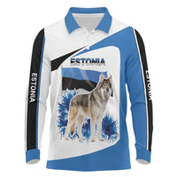 Estonia Grey Wolf and Cornflower Long Sleeve Polo Shirt Estonia Flag
