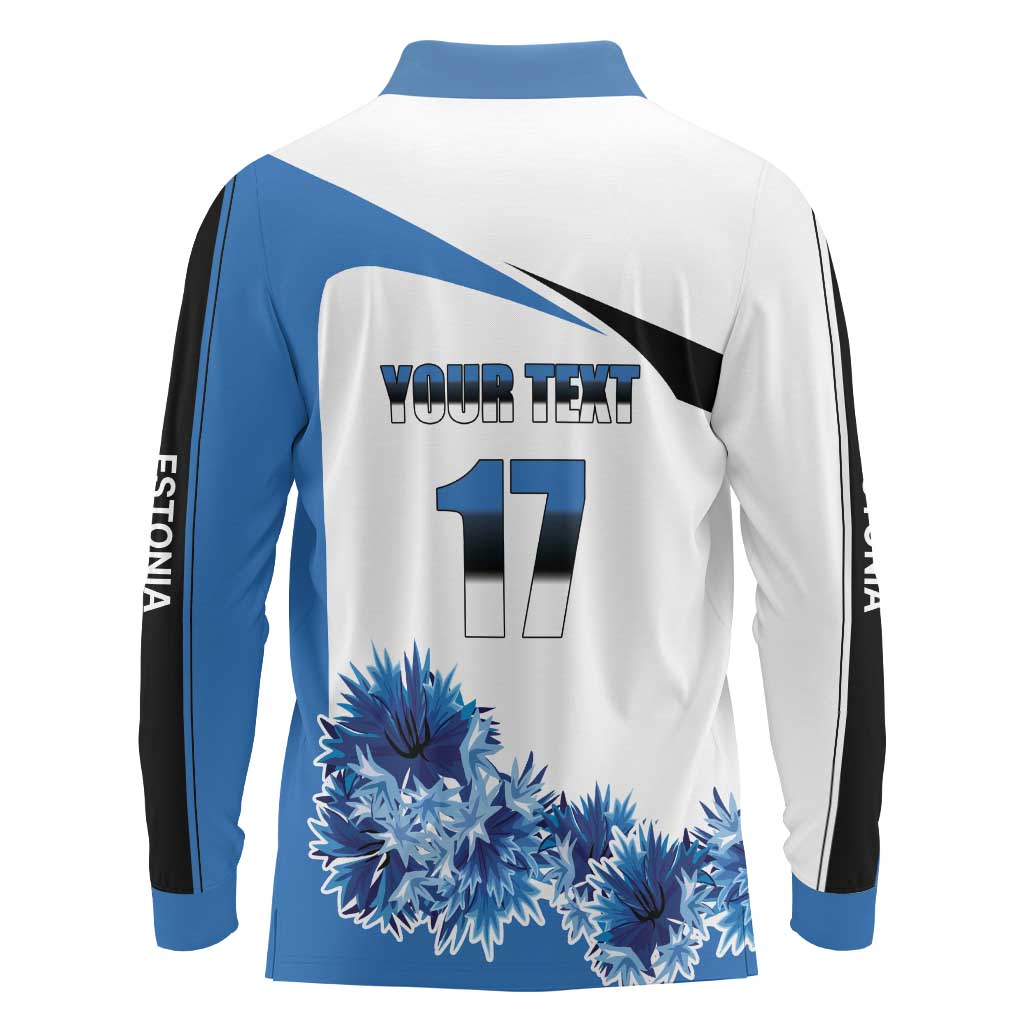 Estonia Grey Wolf and Cornflower Long Sleeve Polo Shirt Estonia Flag