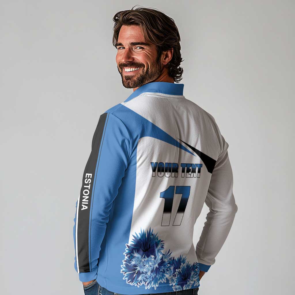 Estonia Grey Wolf and Cornflower Long Sleeve Polo Shirt Estonia Flag