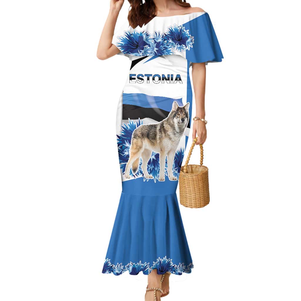 Estonia Grey Wolf and Cornflower Mermaid Dress Estonia Flag