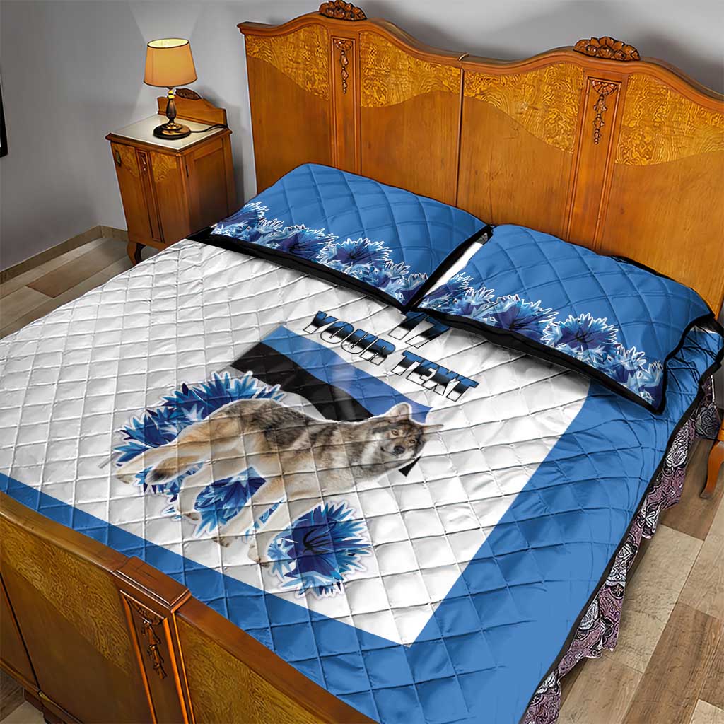 Estonia Grey Wolf and Cornflower Quilt Bed Set Estonia Flag