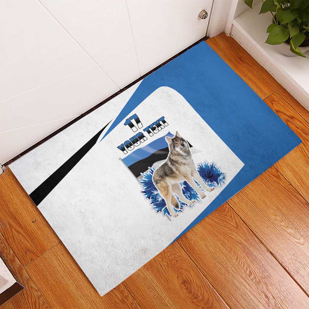 Estonia Grey Wolf and Cornflower Rubber Doormat Estonia Flag