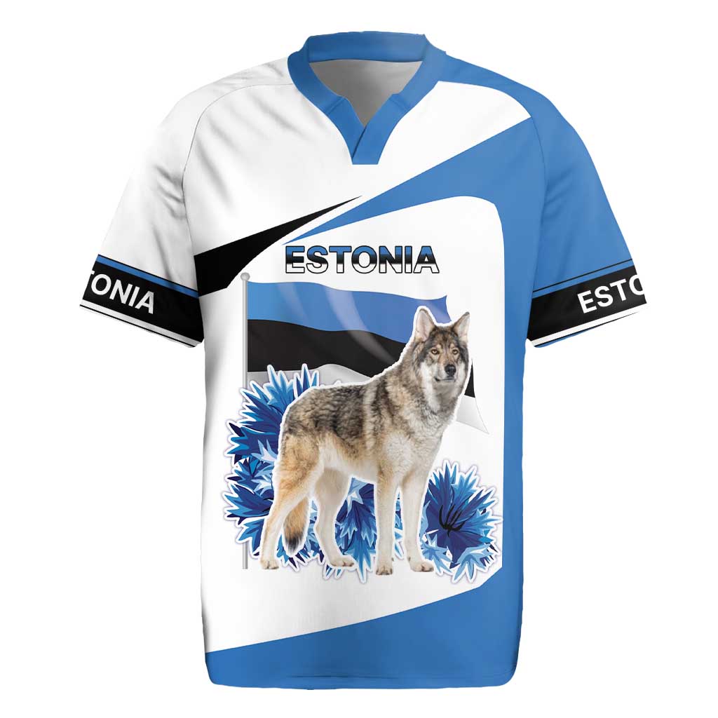Estonia Grey Wolf and Cornflower Rugby Jersey Estonia Flag