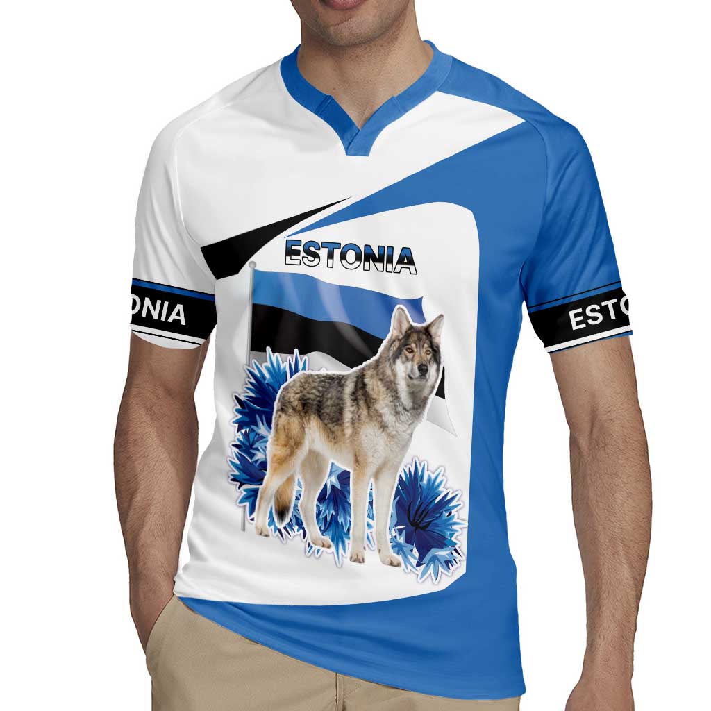Estonia Grey Wolf and Cornflower Rugby Jersey Estonia Flag