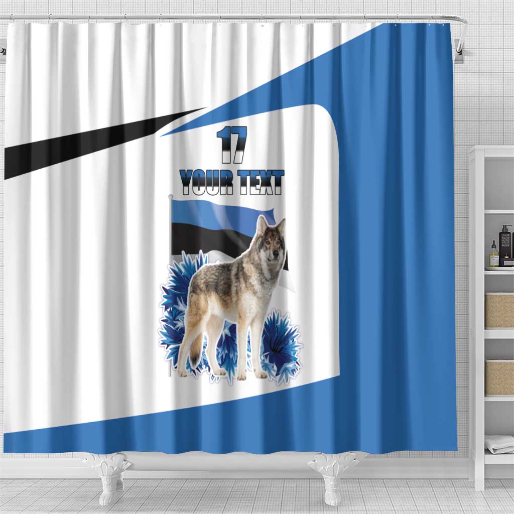Estonia Grey Wolf and Cornflower Shower Curtain Estonia Flag