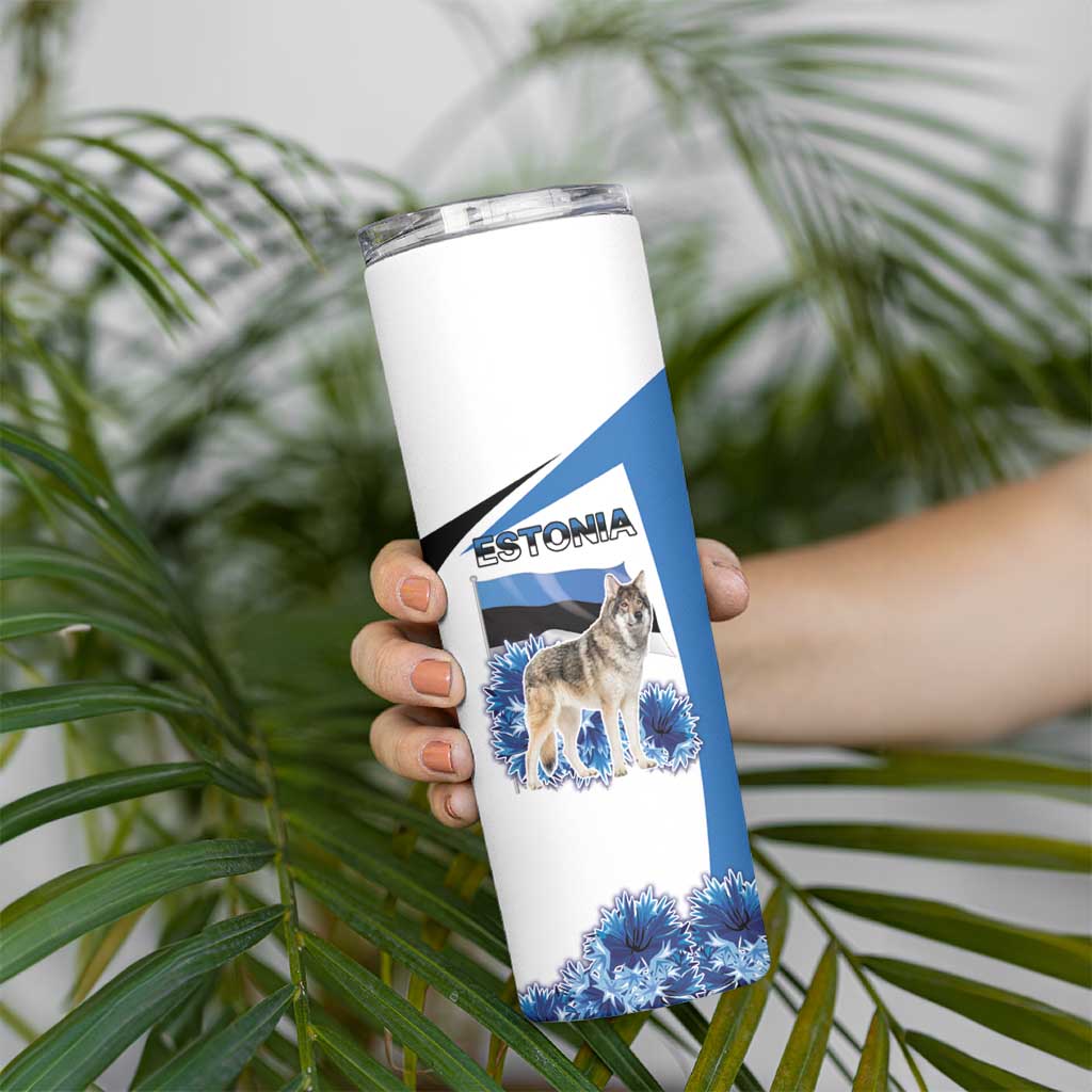 Estonia Grey Wolf and Cornflower Skinny Tumbler Estonia Flag