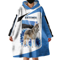 Estonia Grey Wolf and Cornflower Wearable Blanket Hoodie Estonia Flag