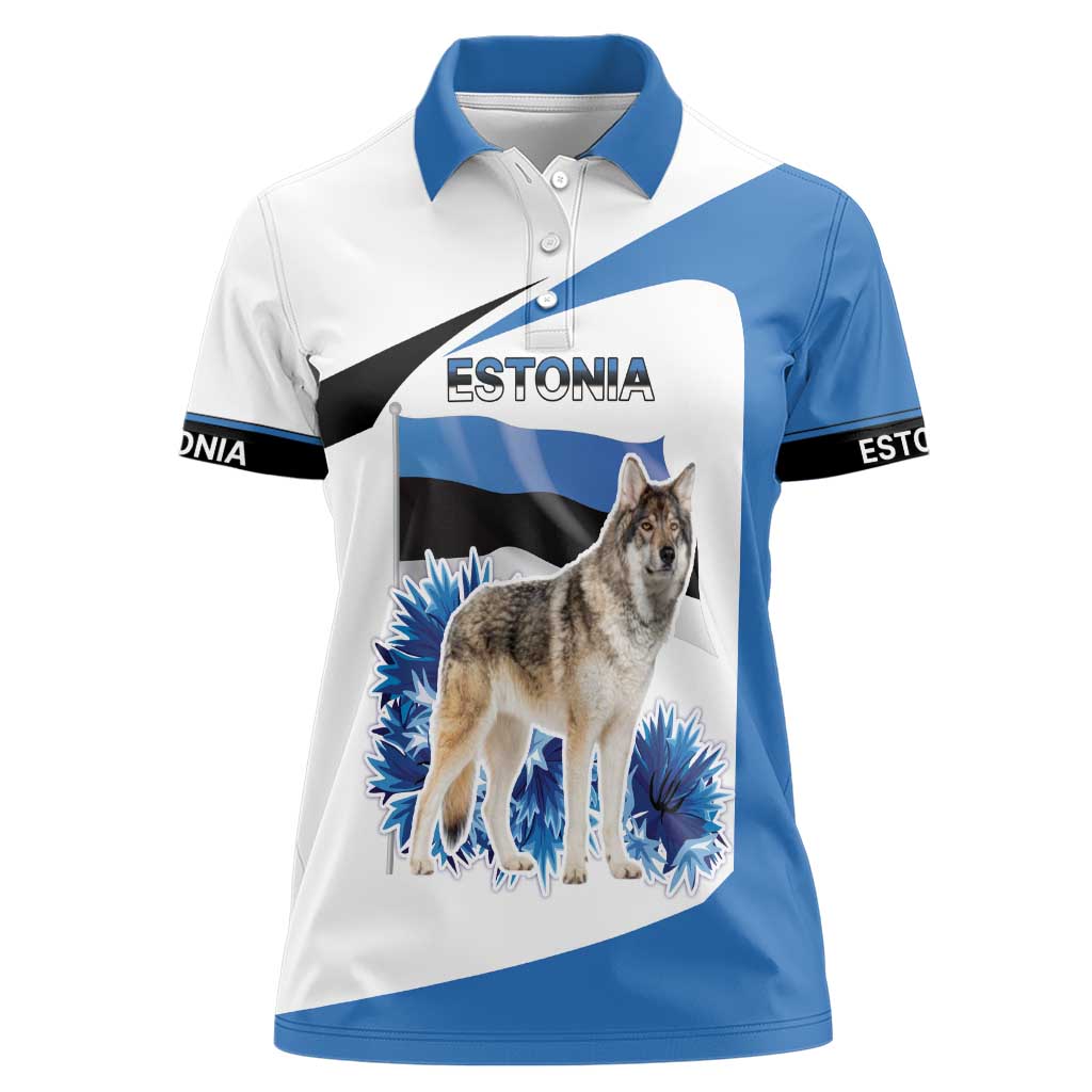 Estonia Grey Wolf and Cornflower Women Polo Shirt Estonia Flag