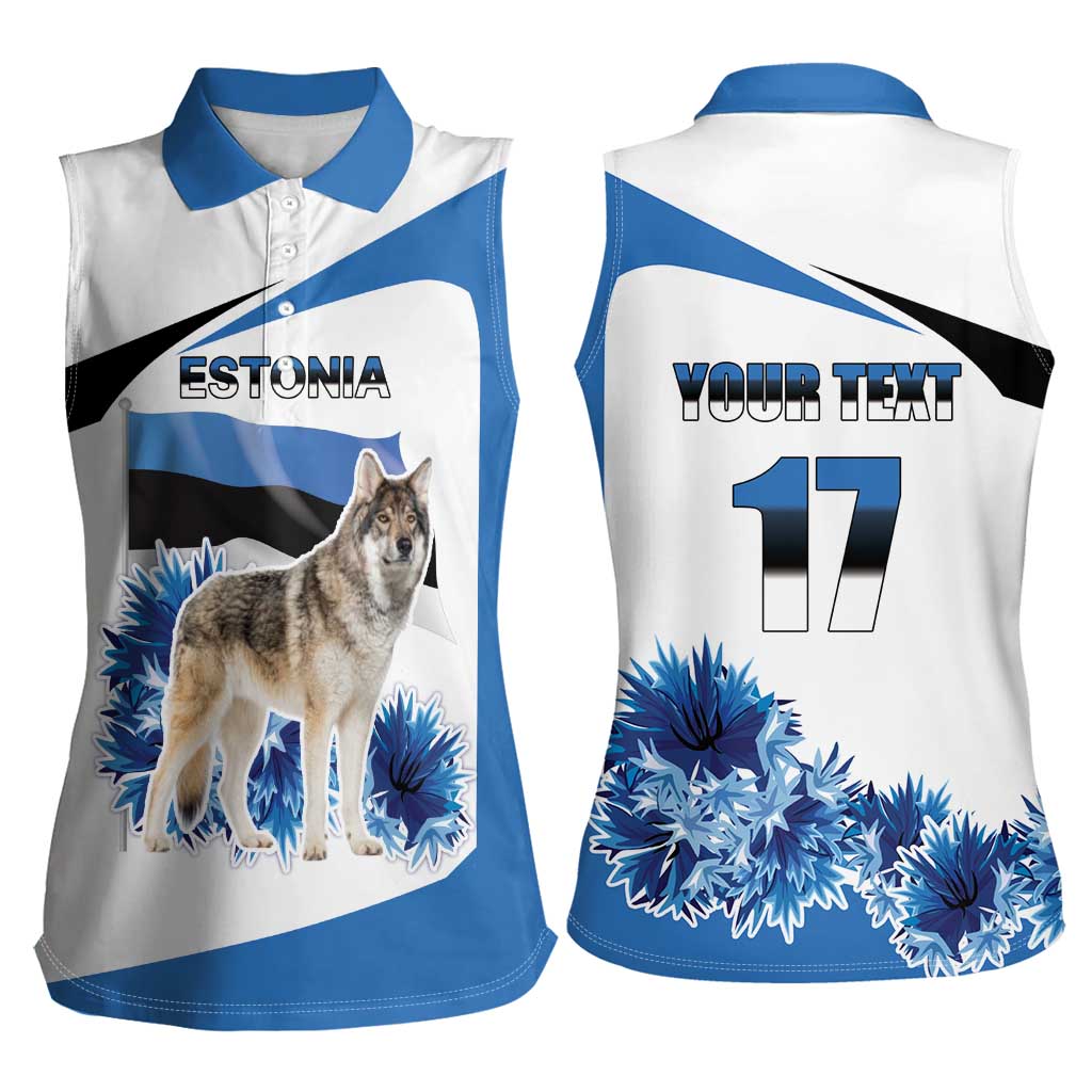 Estonia Grey Wolf and Cornflower Women Sleeveless Polo Shirt Estonia Flag