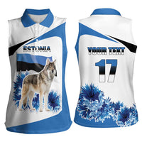 Estonia Grey Wolf and Cornflower Women Sleeveless Polo Shirt Estonia Flag