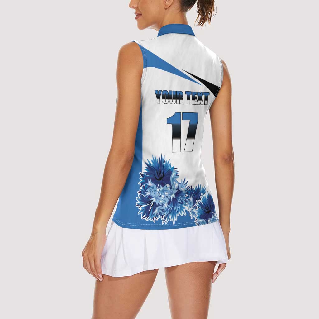 Estonia Grey Wolf and Cornflower Women Sleeveless Polo Shirt Estonia Flag