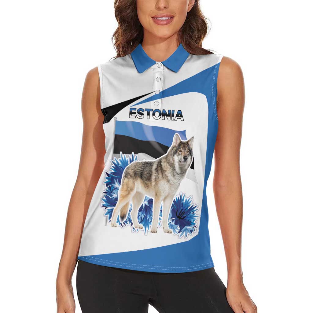 Estonia Grey Wolf and Cornflower Women Sleeveless Polo Shirt Estonia Flag