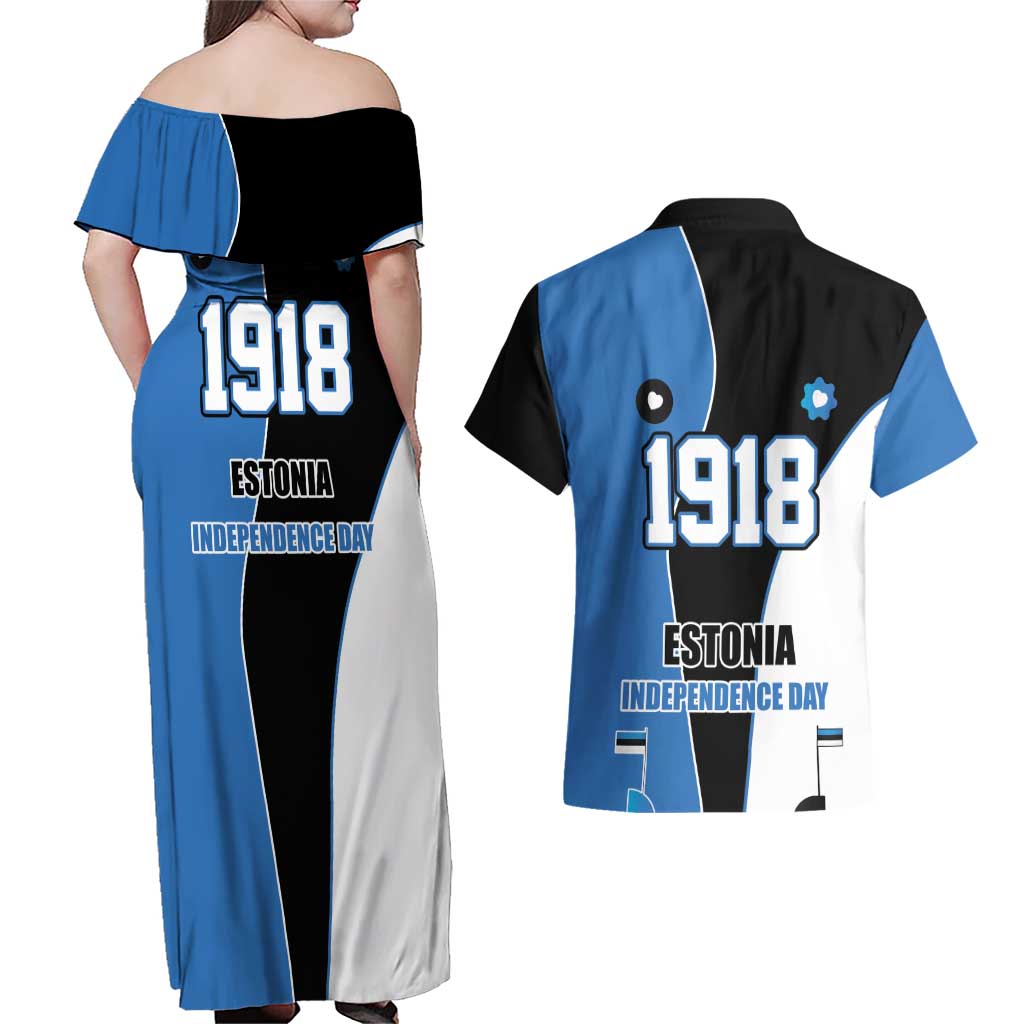 Estonia Independence day Couples Matching Off Shoulder Maxi Dress and Hawaiian Shirt Eesti Vabariigi Aastapaev