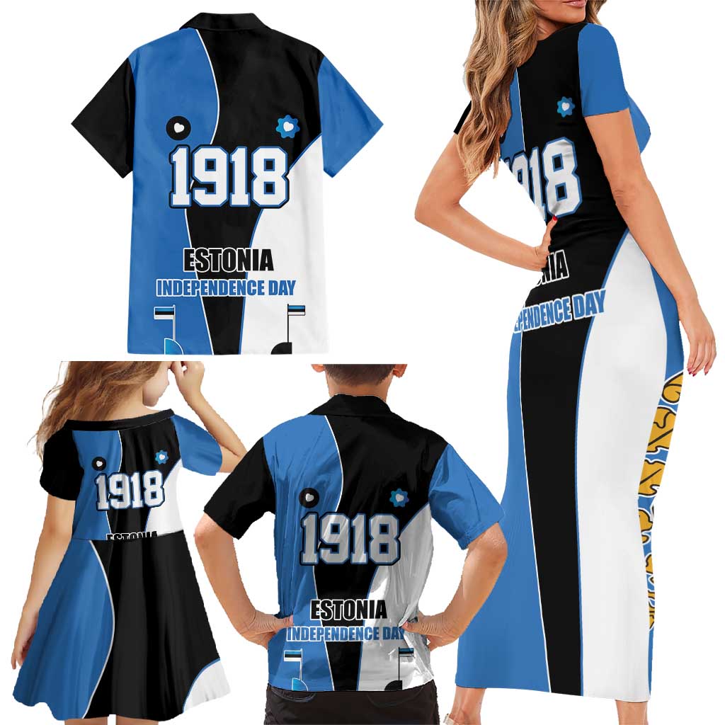 Estonia Independence day Family Matching Short Sleeve Bodycon Dress and Hawaiian Shirt Eesti Vabariigi Aastapaev