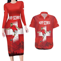 Custom Switzerland Football Couples Matching Long Sleeve Bodycon Dress and Hawaiian Shirt Hopp Schwiiz!