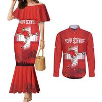 Custom Switzerland Football Couples Matching Mermaid Dress and Long Sleeve Button Shirt Hopp Schwiiz!