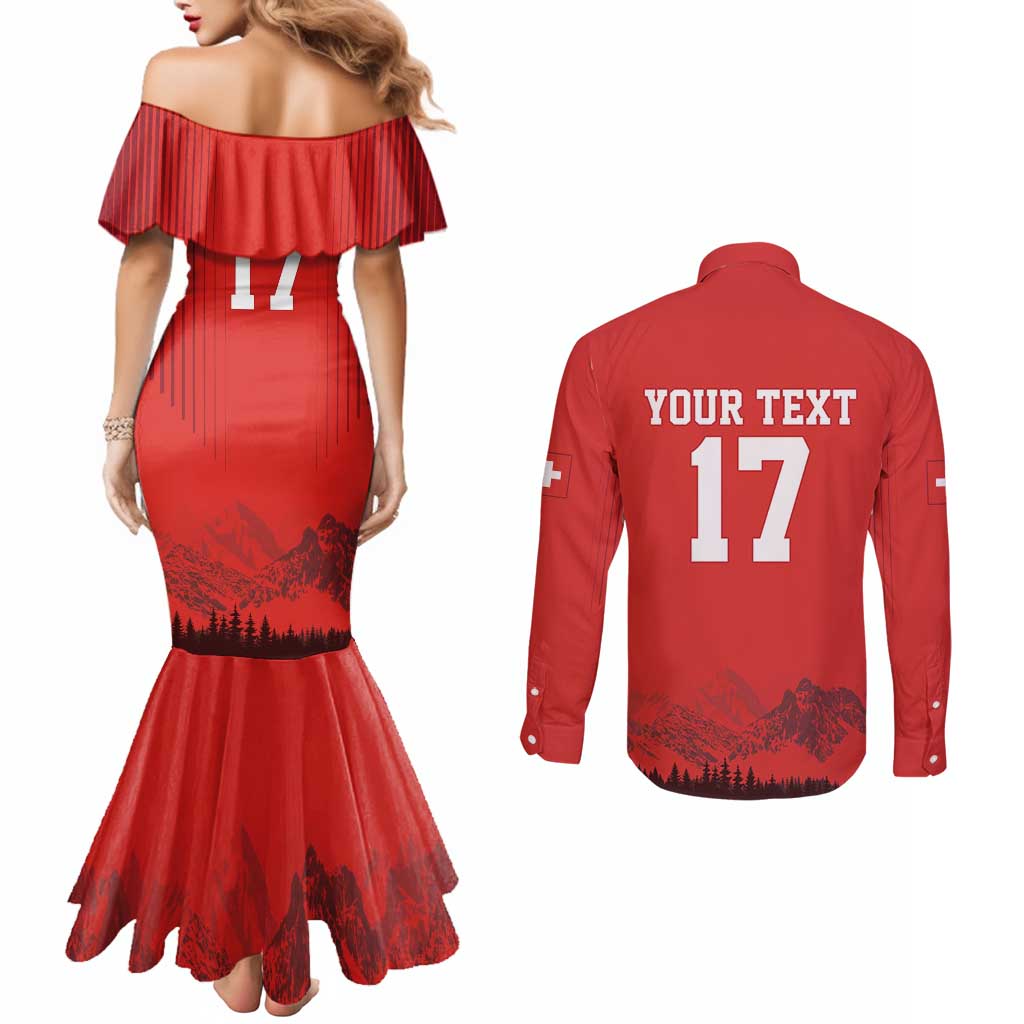Custom Switzerland Football Couples Matching Mermaid Dress and Long Sleeve Button Shirt Hopp Schwiiz!