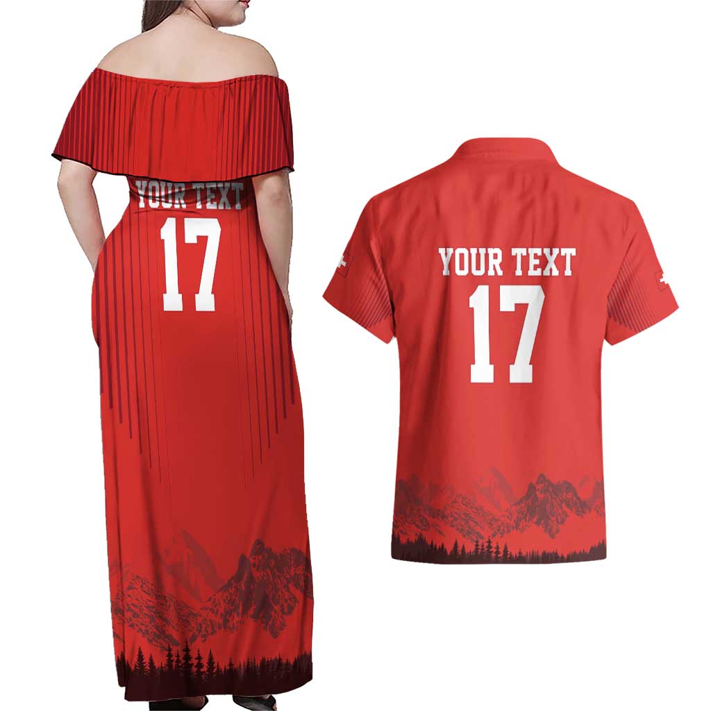 Custom Switzerland Football Couples Matching Off Shoulder Maxi Dress and Hawaiian Shirt Hopp Schwiiz!