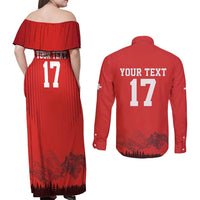 Custom Switzerland Football Couples Matching Off Shoulder Maxi Dress and Long Sleeve Button Shirt Hopp Schwiiz!
