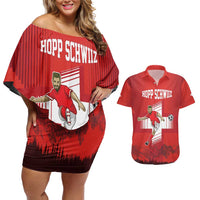 Custom Switzerland Football Couples Matching Off Shoulder Short Dress and Hawaiian Shirt Hopp Schwiiz!
