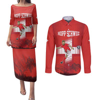 Custom Switzerland Football Couples Matching Puletasi and Long Sleeve Button Shirt Hopp Schwiiz!