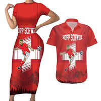 Custom Switzerland Football Couples Matching Short Sleeve Bodycon Dress and Hawaiian Shirt Hopp Schwiiz!