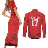Custom Switzerland Football Couples Matching Short Sleeve Bodycon Dress and Long Sleeve Button Shirt Hopp Schwiiz!