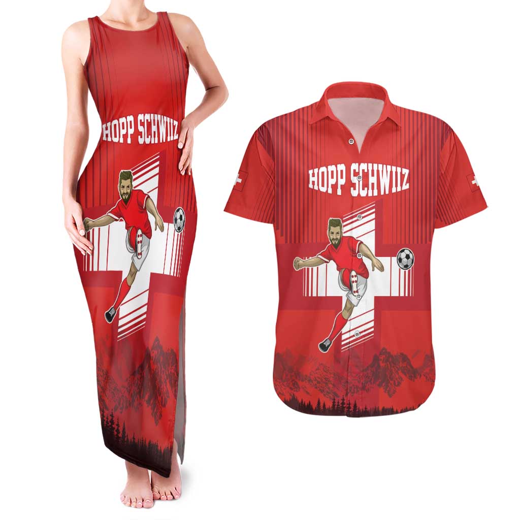 Custom Switzerland Football Couples Matching Tank Maxi Dress and Hawaiian Shirt Hopp Schwiiz!