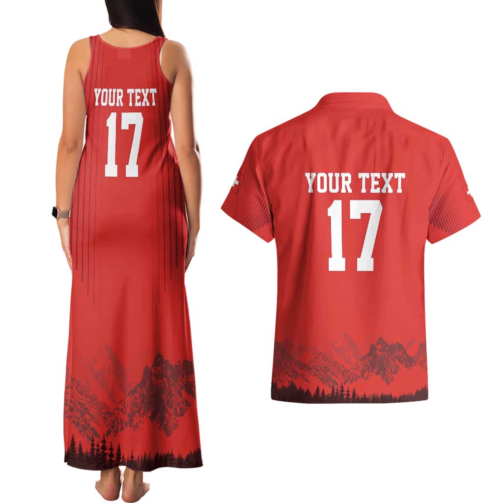 Custom Switzerland Football Couples Matching Tank Maxi Dress and Hawaiian Shirt Hopp Schwiiz!