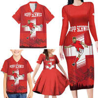 Custom Switzerland Football Family Matching Long Sleeve Bodycon Dress and Hawaiian Shirt Hopp Schwiiz!