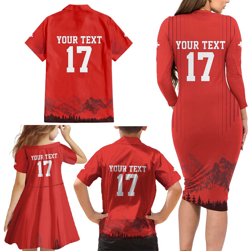 Custom Switzerland Football Family Matching Long Sleeve Bodycon Dress and Hawaiian Shirt Hopp Schwiiz!