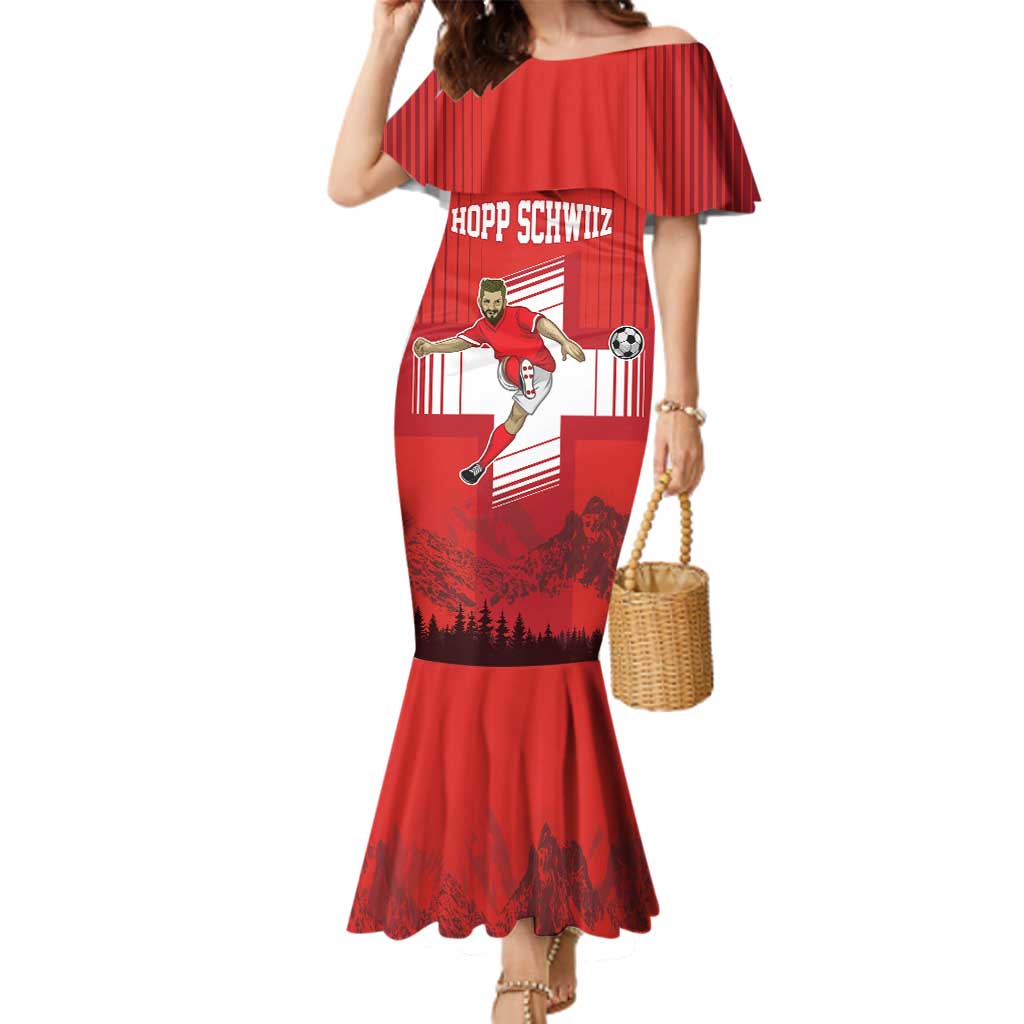 Custom Switzerland Football Family Matching Mermaid Dress and Hawaiian Shirt Hopp Schwiiz!