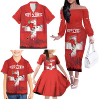 Custom Switzerland Football Family Matching Off The Shoulder Long Sleeve Dress and Hawaiian Shirt Hopp Schwiiz!