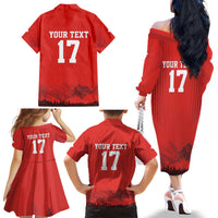Custom Switzerland Football Family Matching Off The Shoulder Long Sleeve Dress and Hawaiian Shirt Hopp Schwiiz!