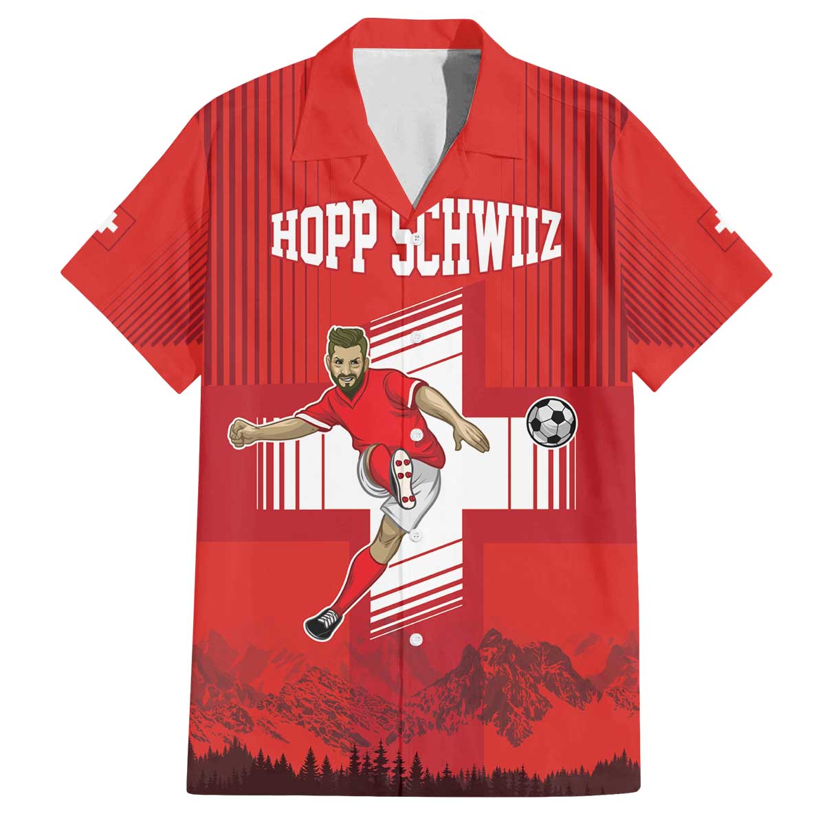 Custom Switzerland Football Family Matching Off The Shoulder Long Sleeve Dress and Hawaiian Shirt Hopp Schwiiz!