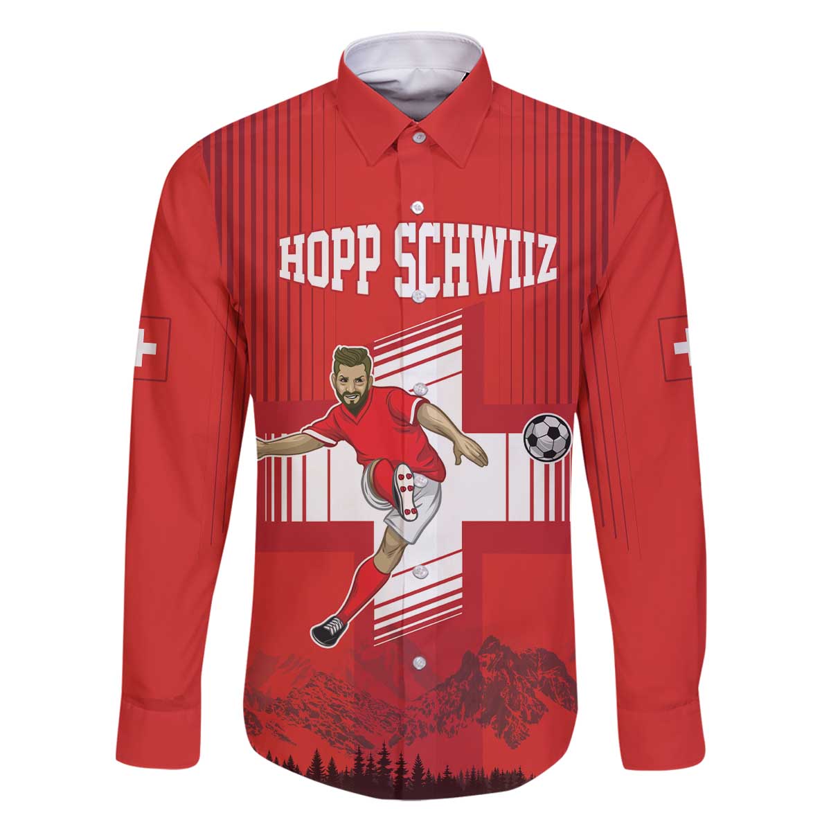 Custom Switzerland Football Family Matching Off The Shoulder Long Sleeve Dress and Hawaiian Shirt Hopp Schwiiz!
