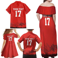 Custom Switzerland Football Family Matching Off Shoulder Maxi Dress and Hawaiian Shirt Hopp Schwiiz!
